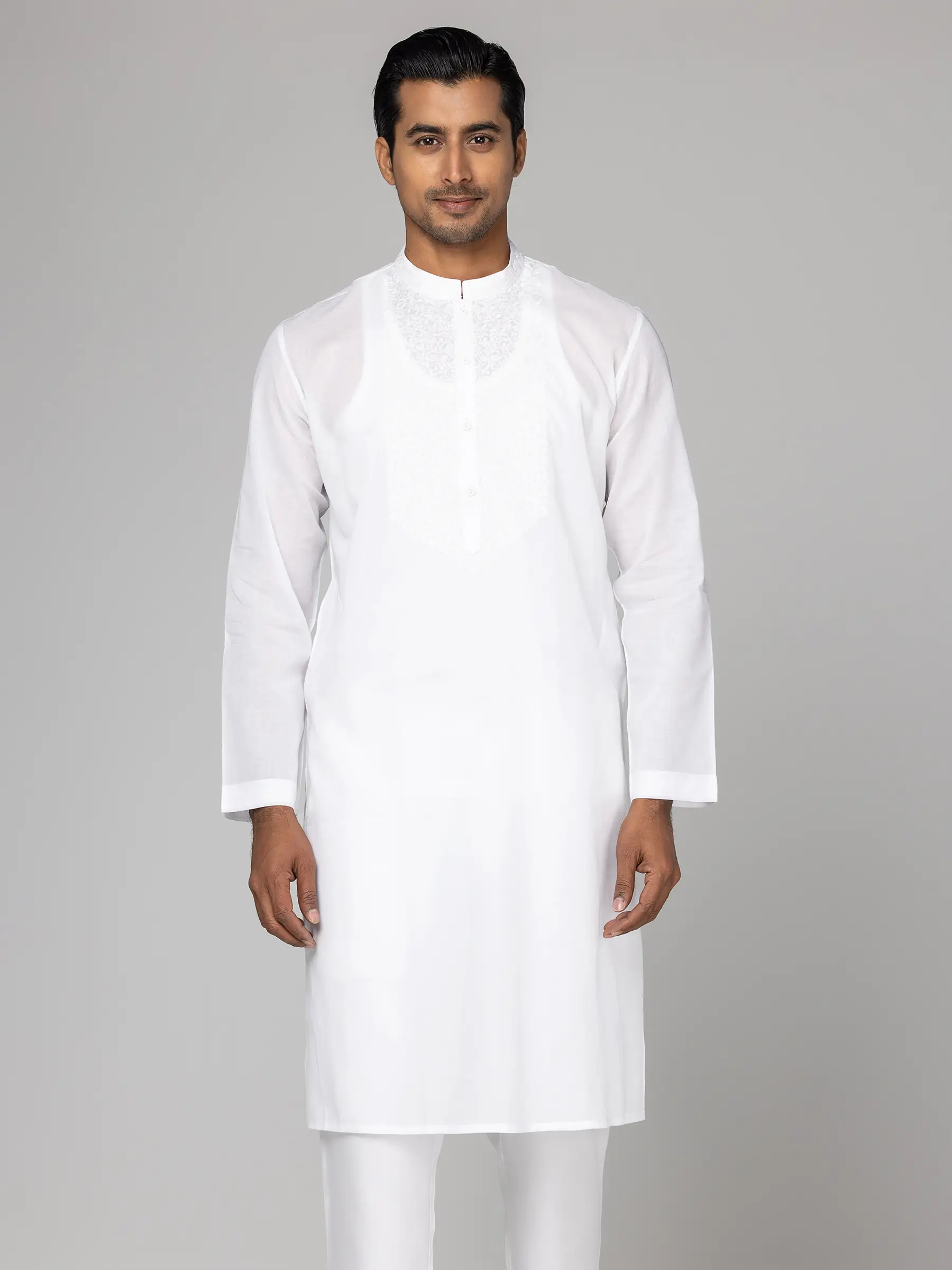 White Embroidered Addi Cotton Panjabi