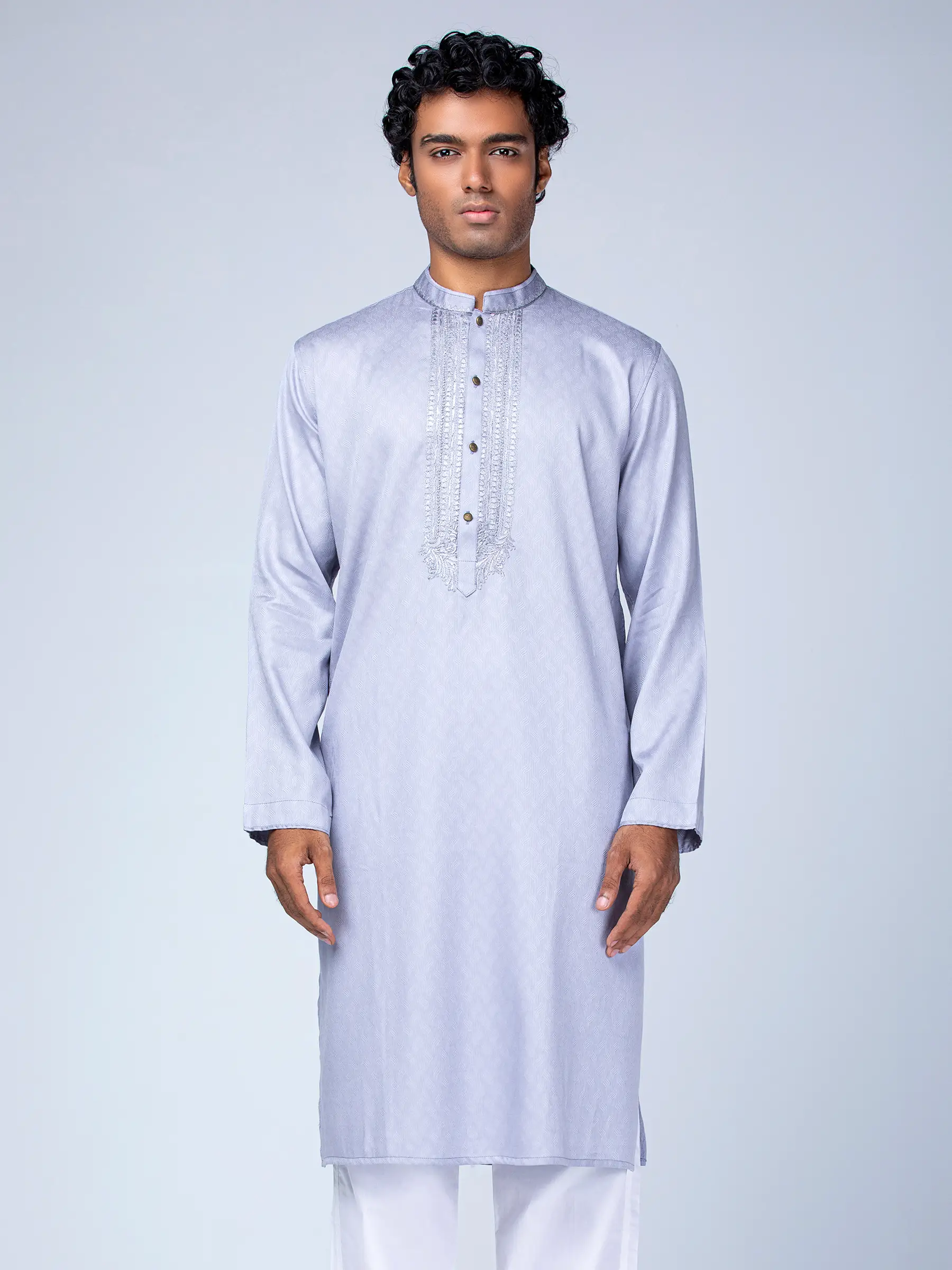 Powder Blue Embroidered Cotton Panjabi