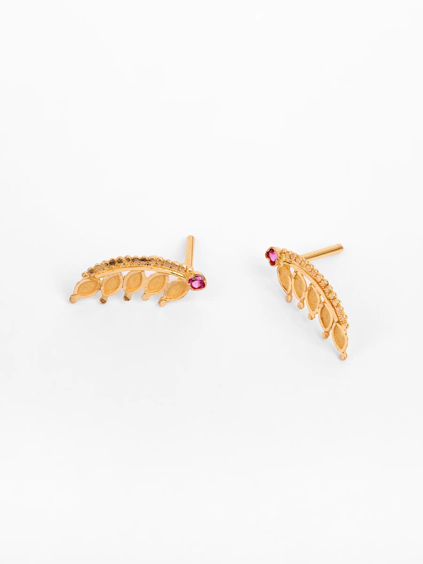 Simulated Ruby Gold Earring