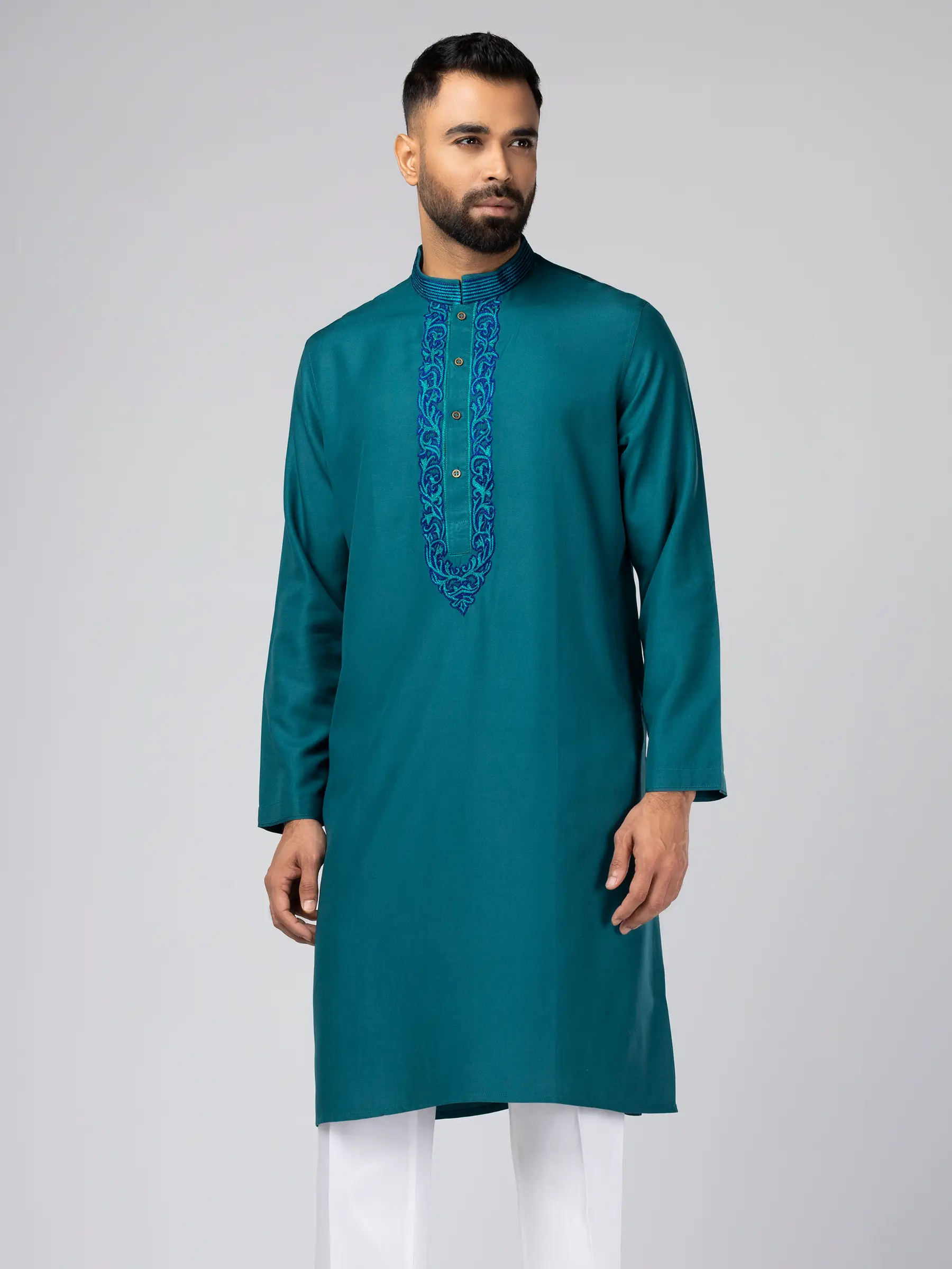 Green Erri Embroidered Cotton Panjabi