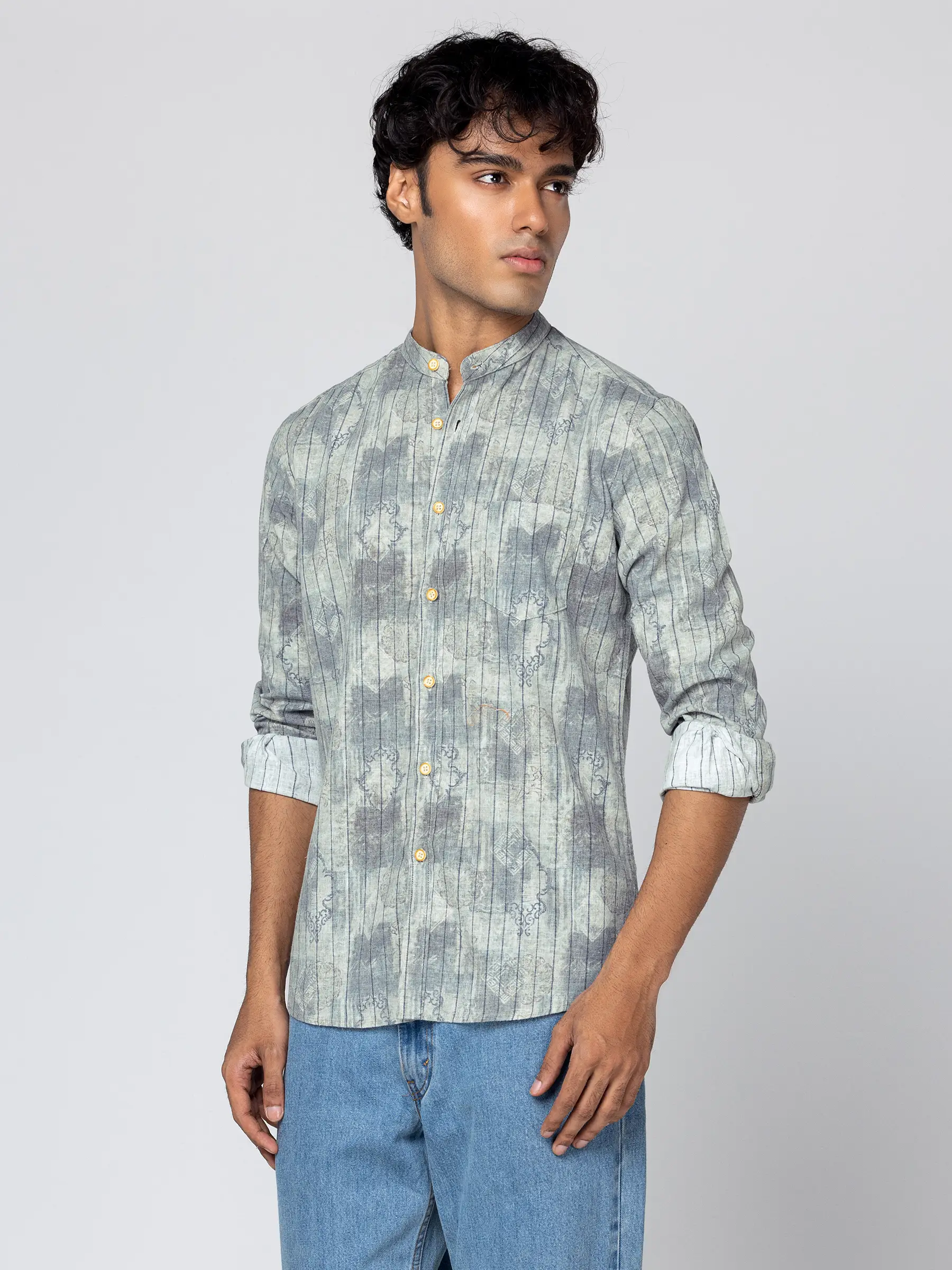 Mint Green Printed Cotton Shirt