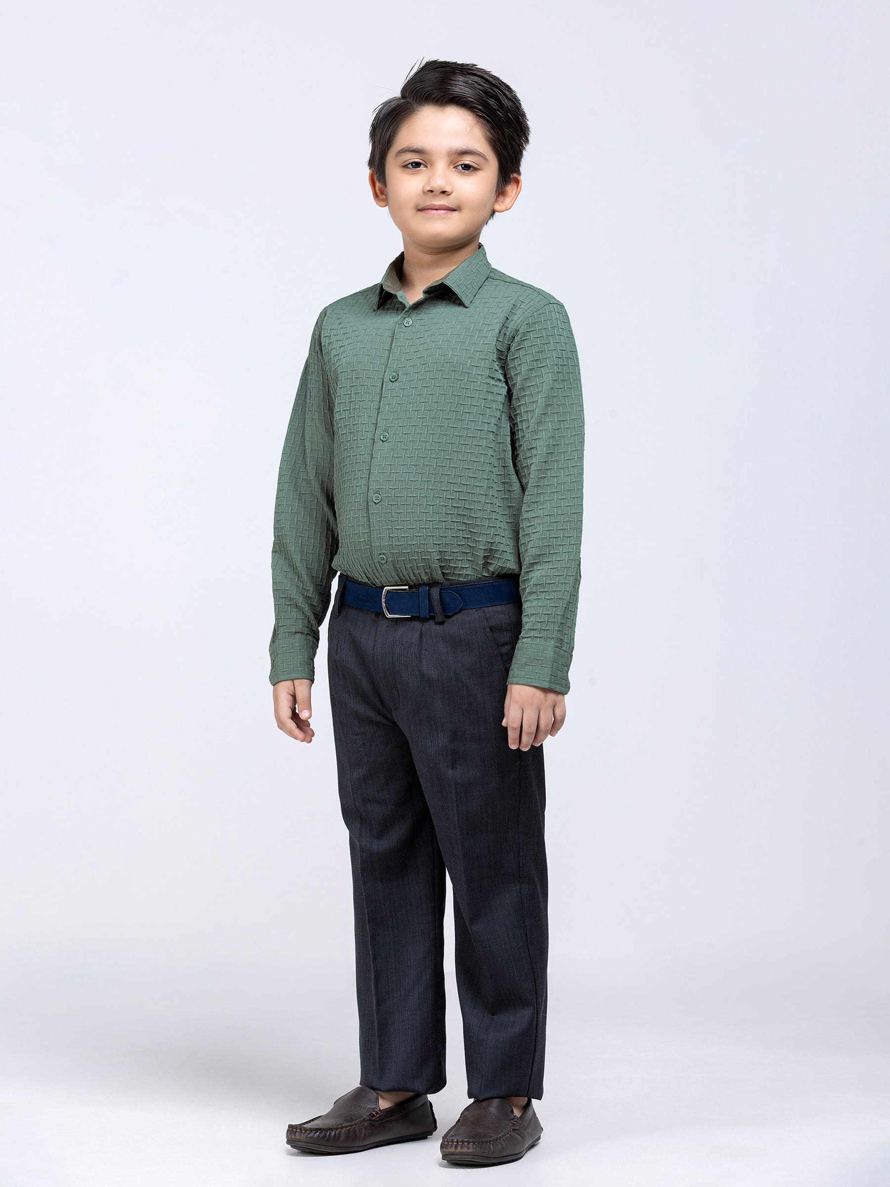 Green Stretch Cotton Partywear Shirt Pant Set